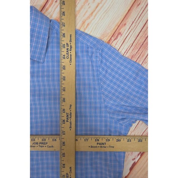 Untuckit Mens Medium Slim Fit Button-Down Shirt Blue & Pink Plaid Nylon/Elastane - Picture 7 of 7